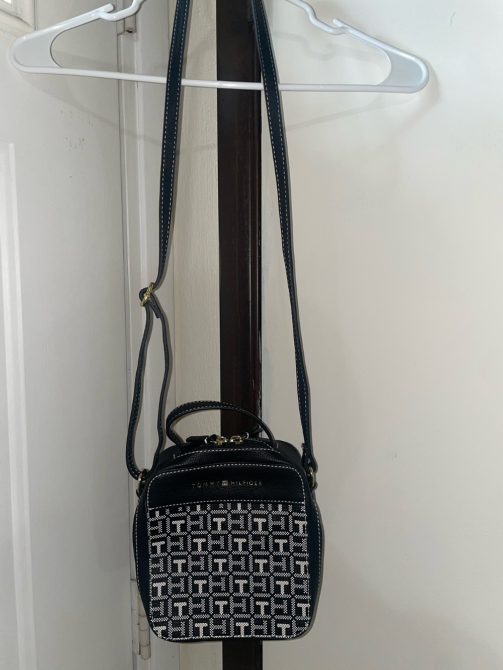 Tommy Hilfiger Black and White Monogram Crossbody Bag